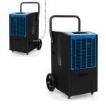 FANTASK Luftentfeuchter mit 4 Rädern, Bautrockner 66 L/Tag mit Pumpe & Ablaufschlauch, Industrie Trocknungsgerät mit 24H Timer für Keller Baustelle Lager, Blau