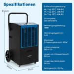 FANTASK Luftentfeuchter mit 4 Rädern, Bautrockner 66 L/Tag mit Pumpe & Ablaufschlauch, Industrie Trocknungsgerät mit 24H Timer für Keller Baustelle Lager, Blau – Bild 2