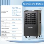 COSTWAY 118 L/Tag Bautrockner, Luftentfeuchter kommerziell mit Ablaufschlauch, 24H Timer und 4 Rädern, Entfeuchtungsgerät Industrie Trocknungsgerät für Keller, Lager, Baustelle & Räume bis zu 790 m² – Bild 7