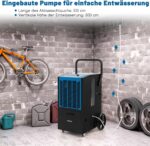FANTASK Luftentfeuchter mit 4 Rädern, Bautrockner 66 L/Tag mit Pumpe & Ablaufschlauch, Industrie Trocknungsgerät mit 24H Timer für Keller Baustelle Lager, Blau – Bild 3